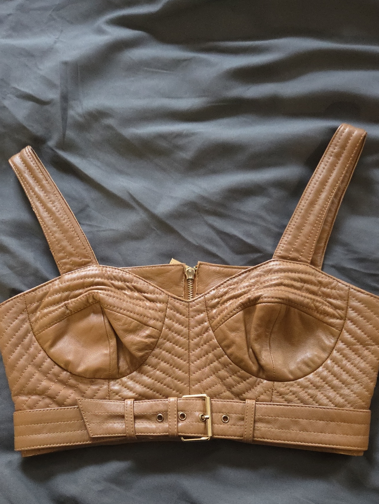 Sz 8 - Karen Millen Tan Quilted Leather Bralette